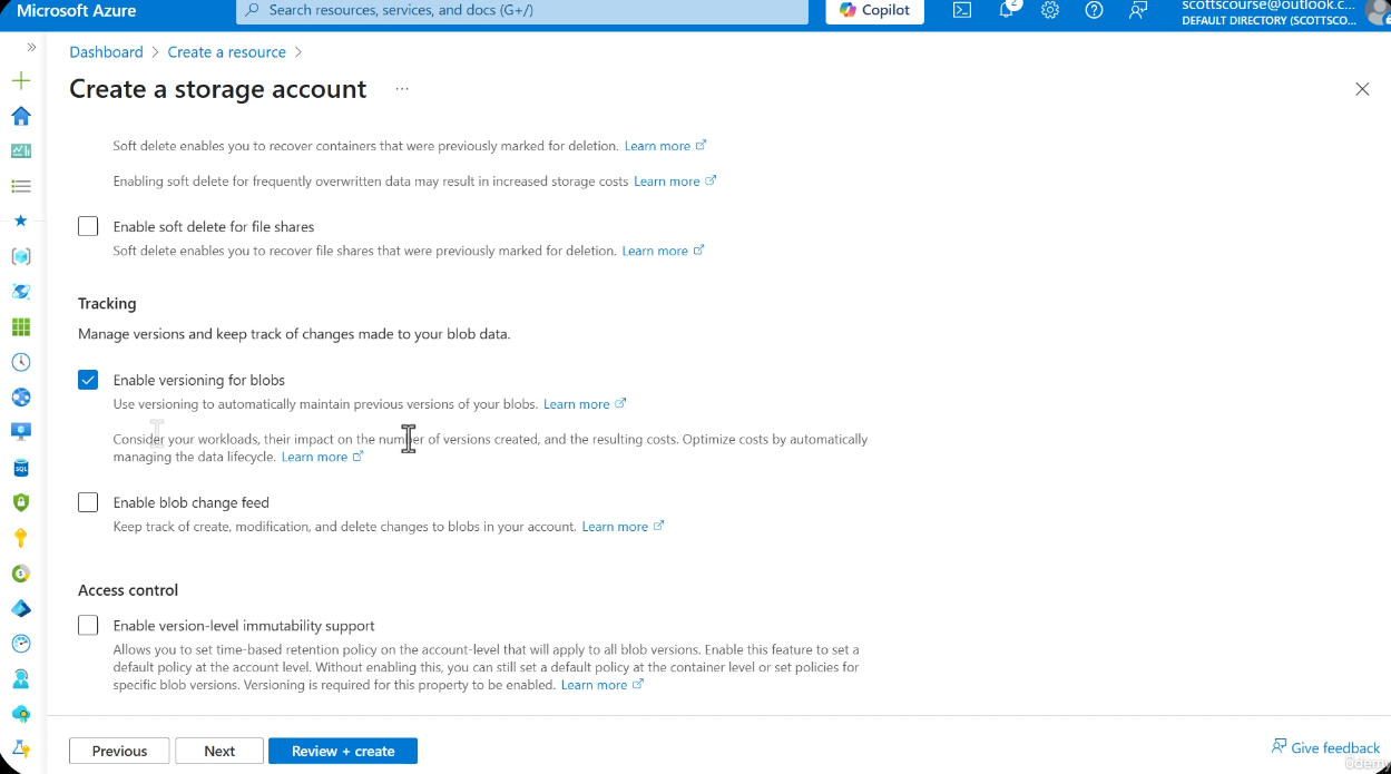 Soft delete settings for containers and file shares