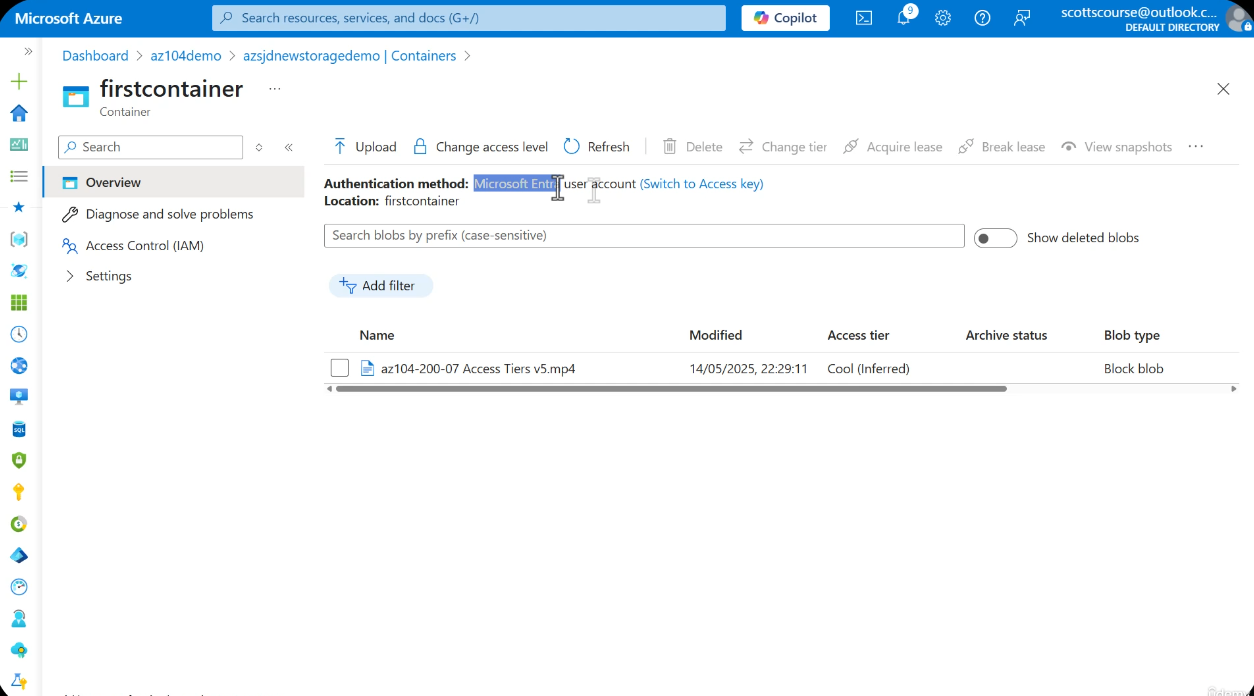 Container authentication method showing Microsoft Entra ID