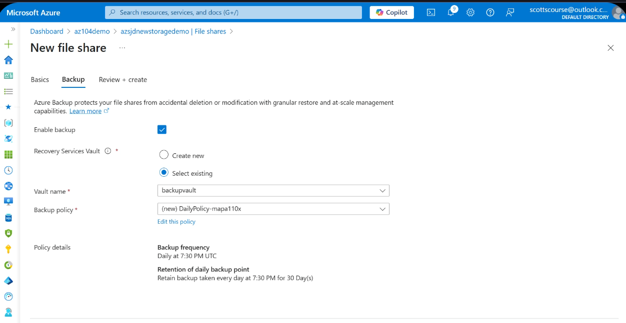 File share backup configuration