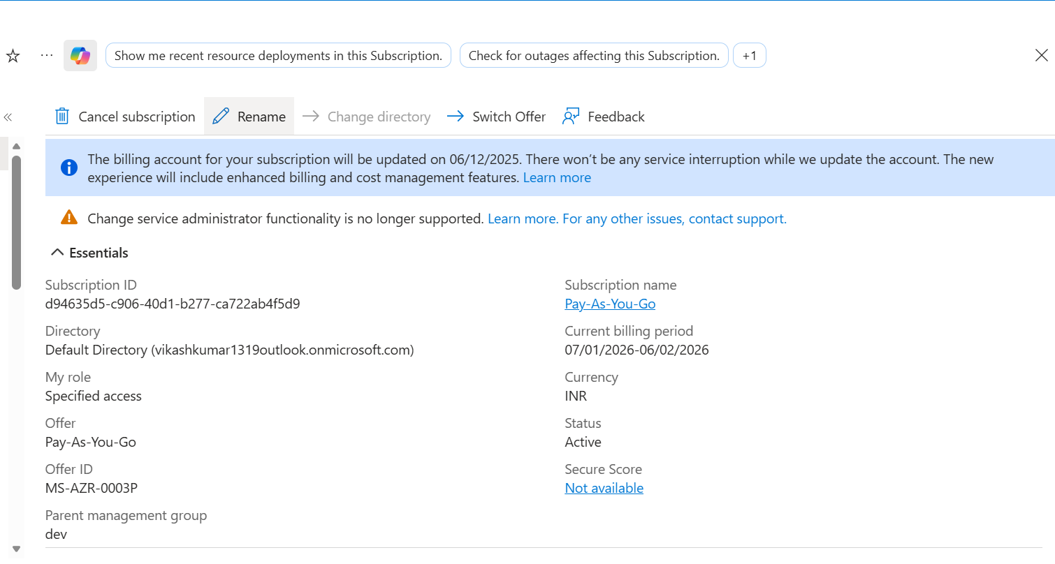 Switching subscription directory