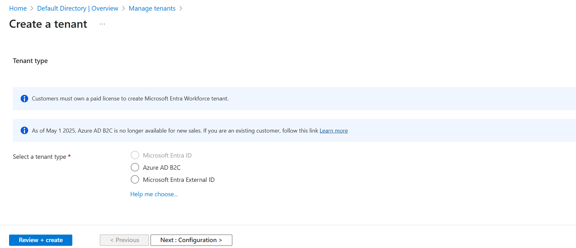 Tenant Creation Screen